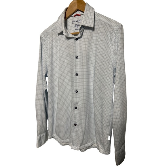 Stone‎ Rose Button Down Long Sleeve Shirt White Blue Size Medium EUC